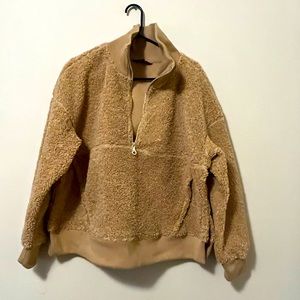JOYLAB TAN Sherpa Coat/Jacket w/ Half Gold Zipper XL